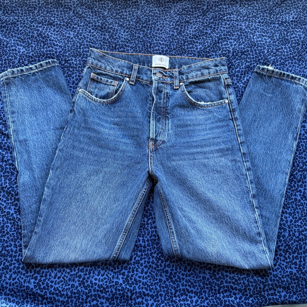 Anine Bing High Waisted Straight Leg Denim Jeans Size 27